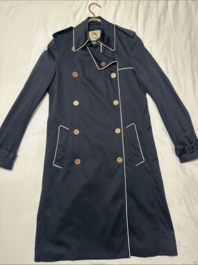 Authentic Burberry Black Trench Coat with Jacquard EKD Lining Size 8